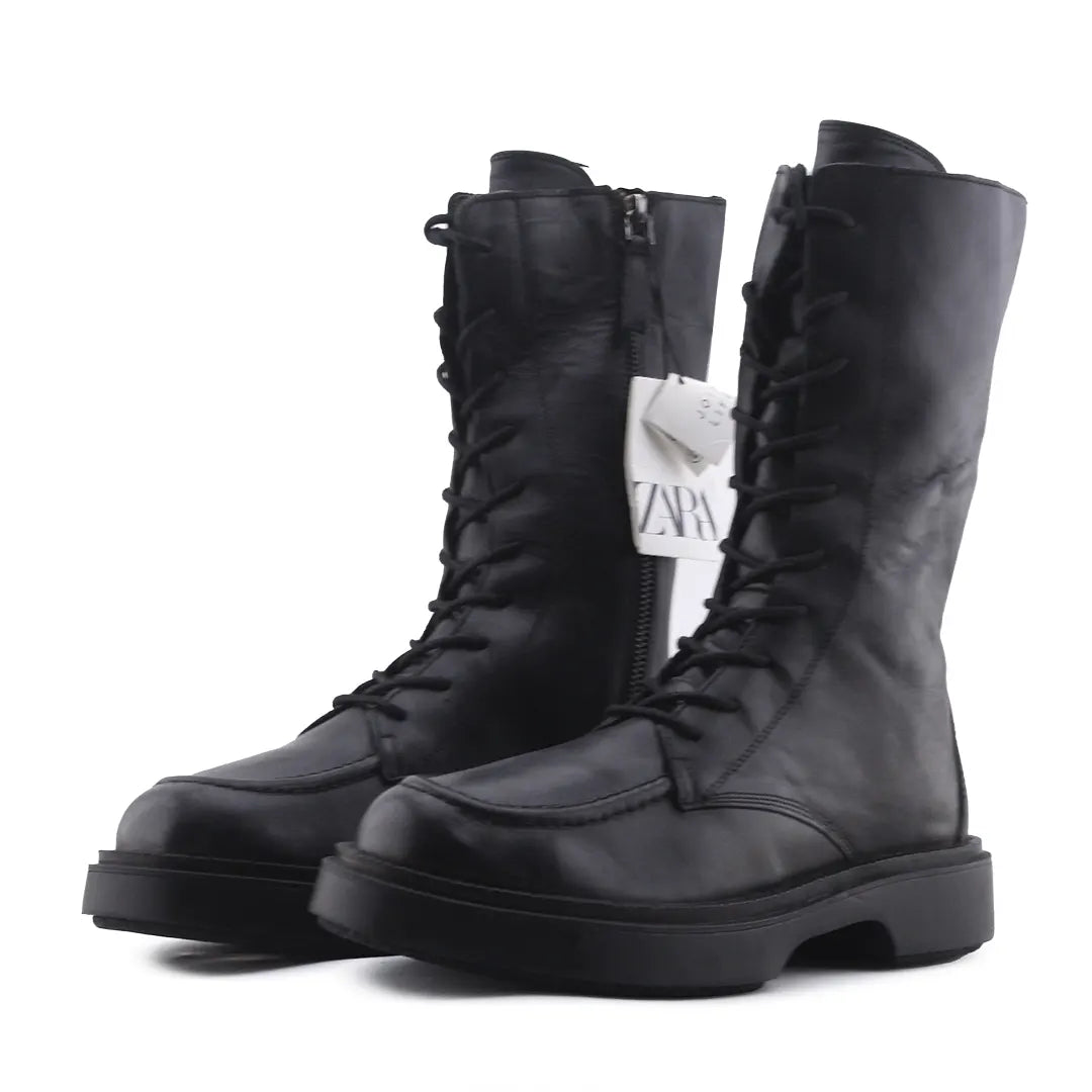 Zara Zipper Lace Up Ankle Boot | 100% Authentic Leather
