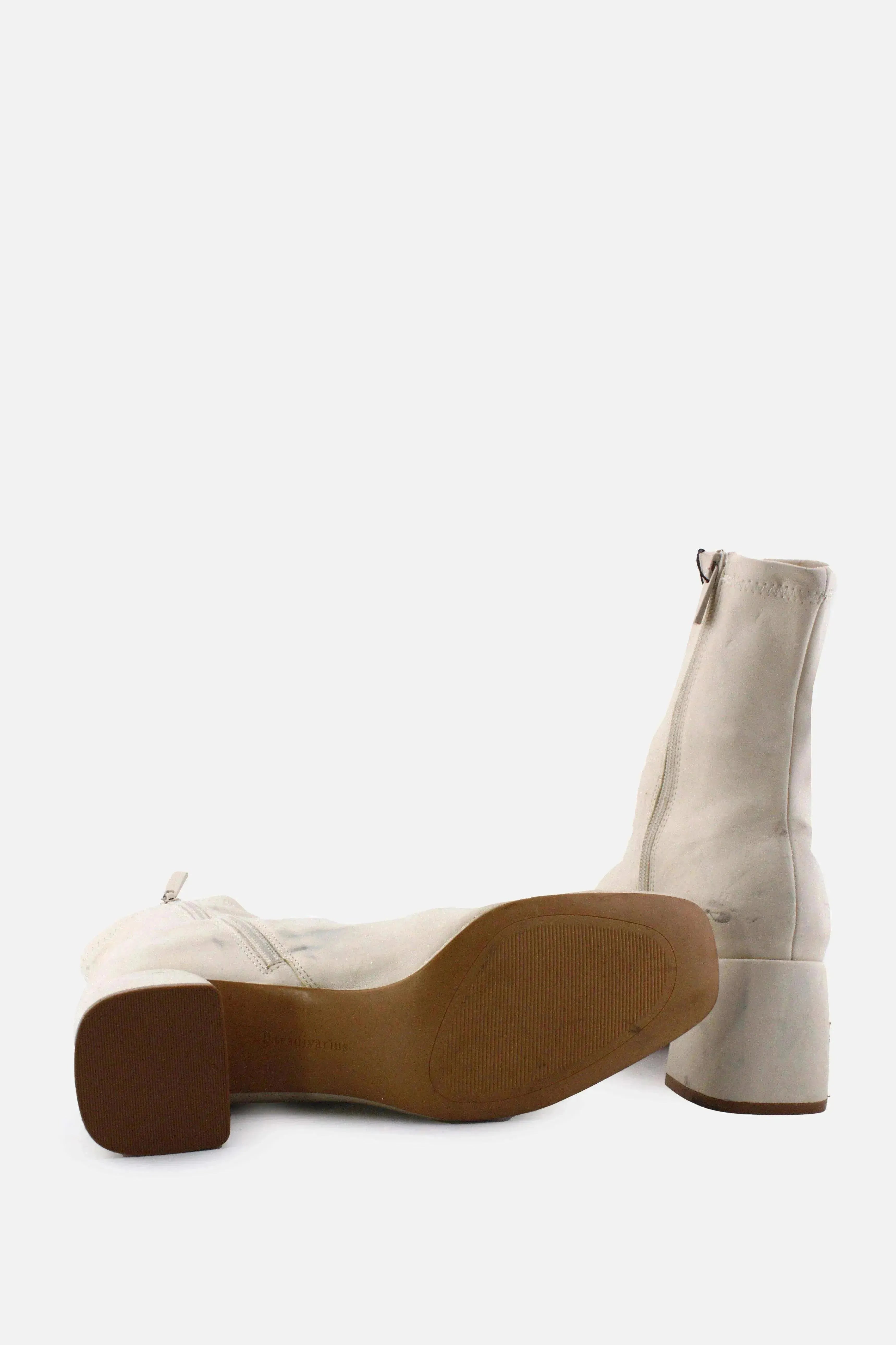 Stradivarius Zipper Block Heels Ankle Boots | 100% Authentic Leather - sundaybazar