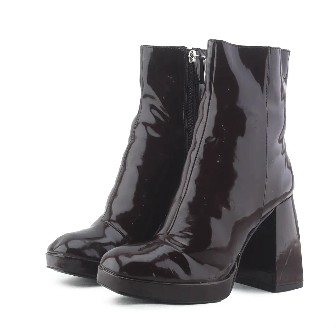 Bershka Zipper Patent Ankle Boot