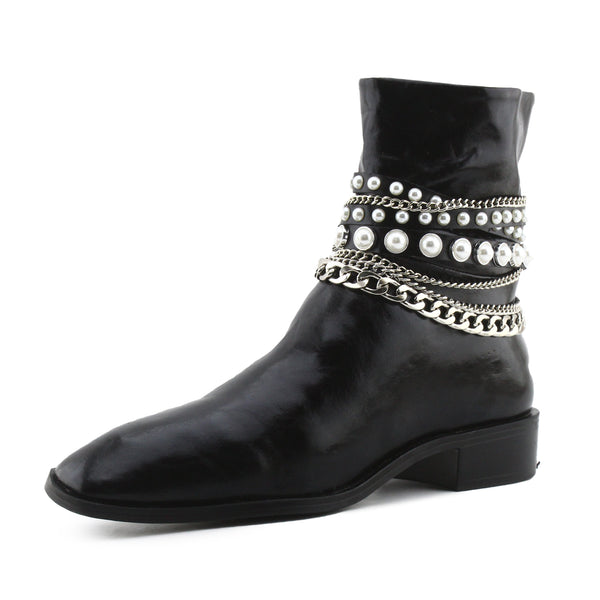 Zara Zipper Pearl & Chain Straps Ankle Boots | 100% Authentic Leather