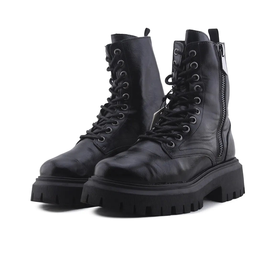 Stradivarius Zipper Lace Up Ankle Boot | 100% Authentic Leather