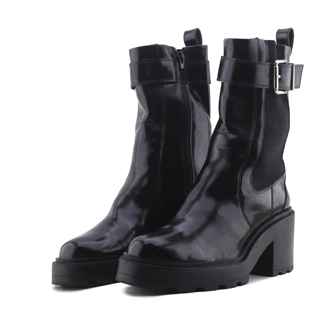 Zara Zipper Stretchable Buckle Strap Ankle Boot | 100% Authentic Leather