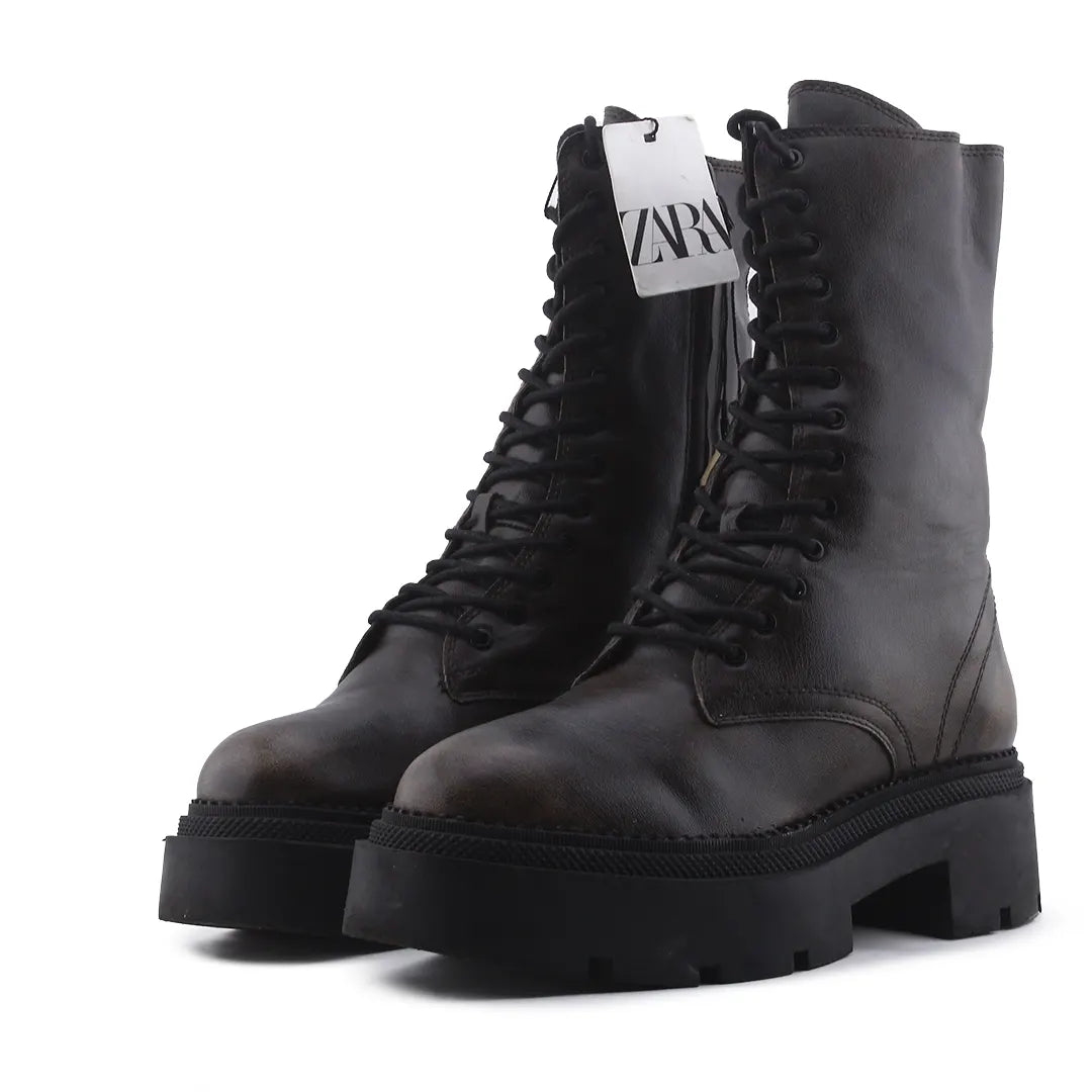 Zara Zipper Lace Up Ankle Boot | 100% Authentic Leather