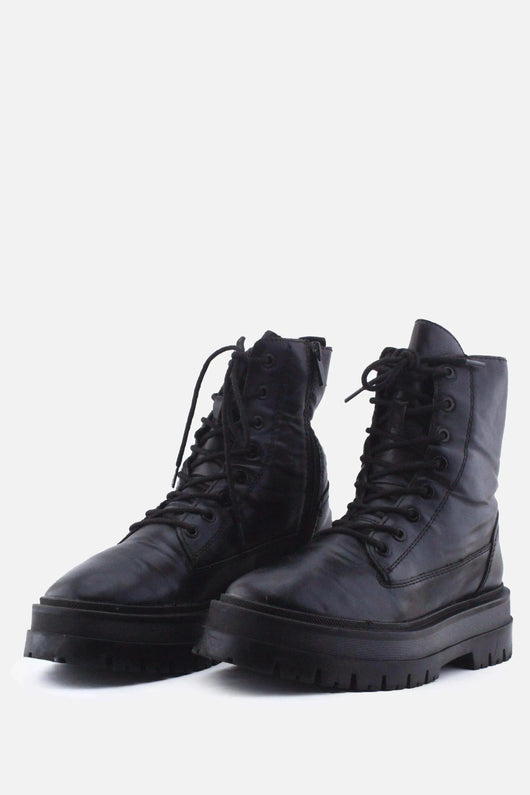 Stradivarius Zipper Laces Combat Boots | 100% Authentic Leather - sundaybazar