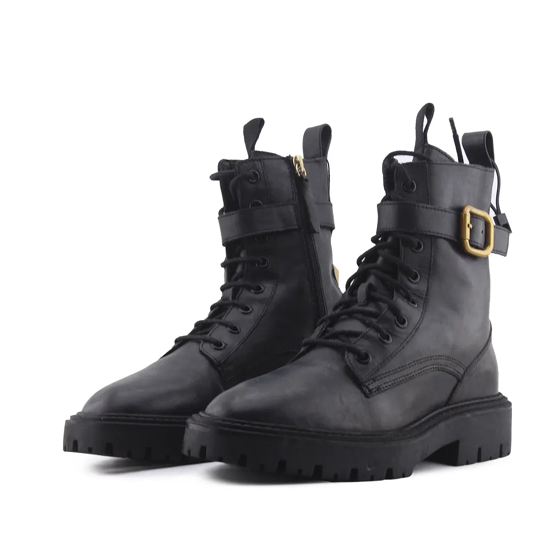 Zara Zipper Buckle Strap Lace Up Ankle Boot | 100% Authentic Leather