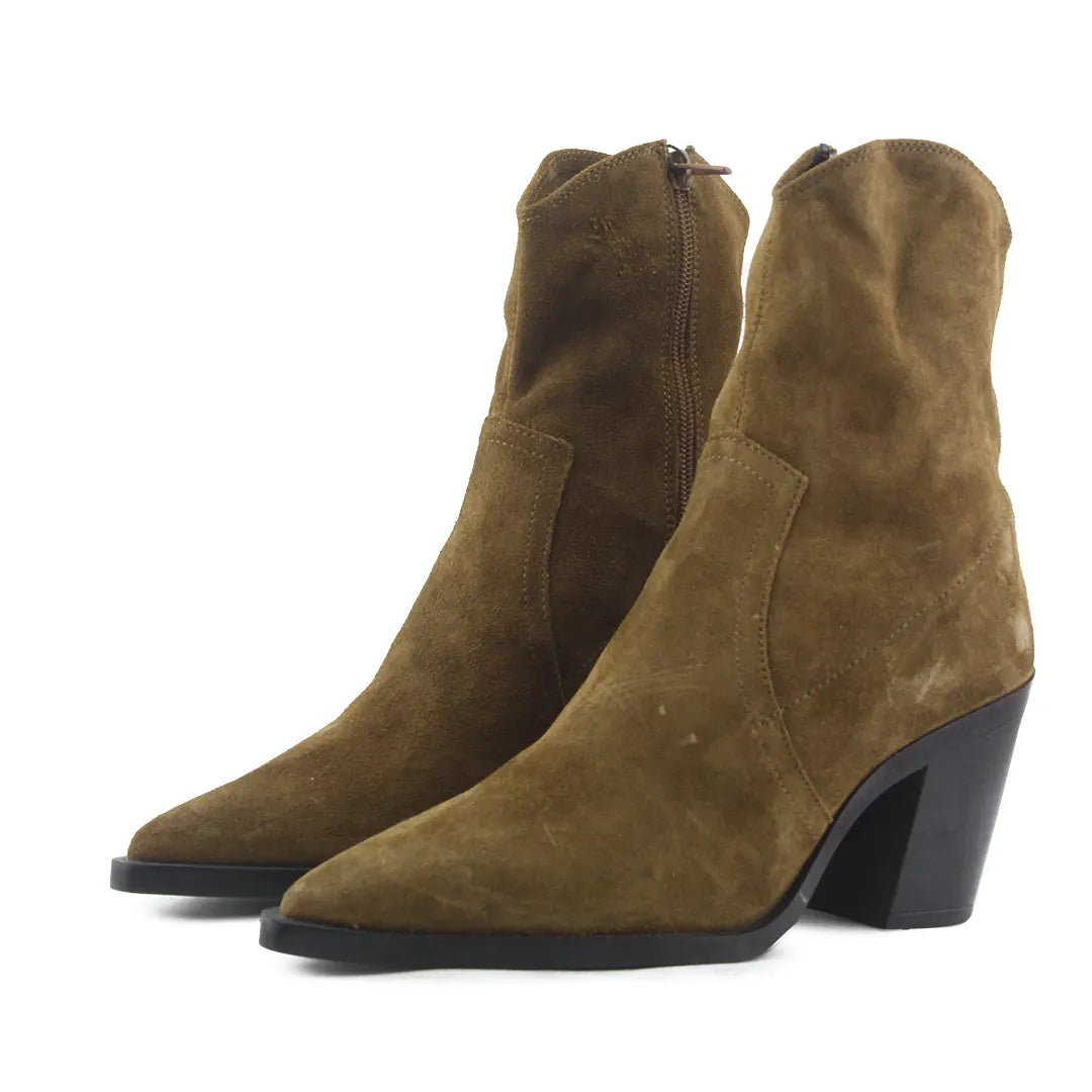 Zara Zipper Suede Ankle Boot