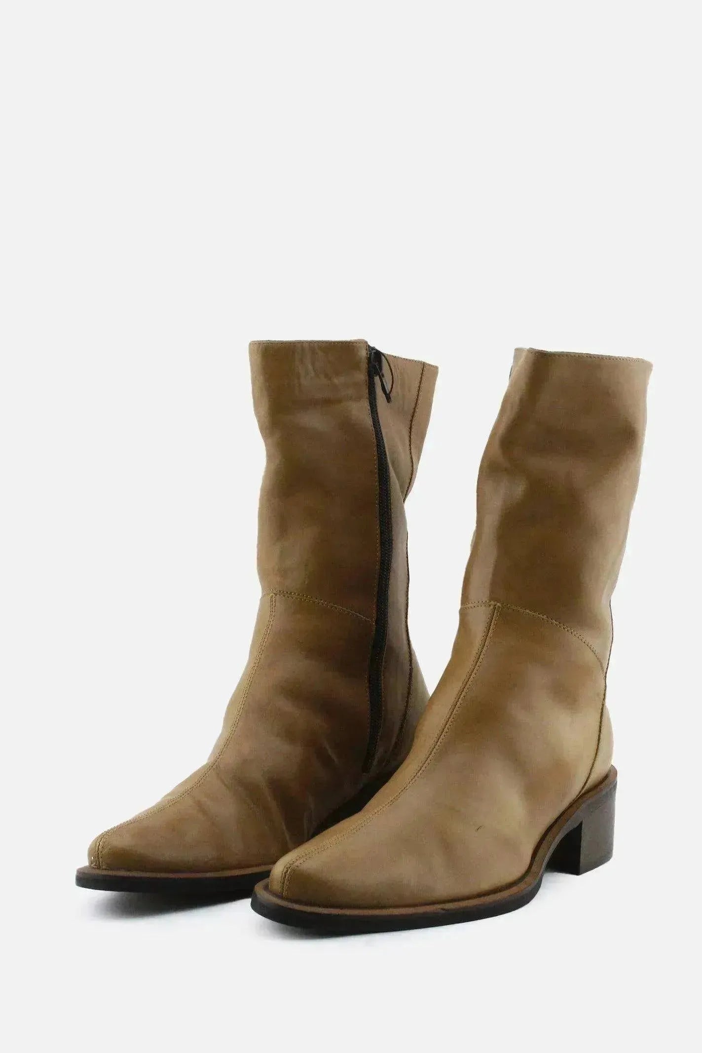 Vera Goma Zipper Block Ankle Boots | 100% Authentic Leather - sundaybazar