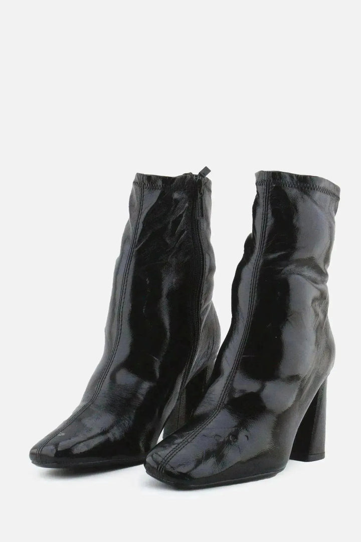 Stradivarius Zipper Block Ankle Boots | 100% Synthetic Leather - sundaybazar