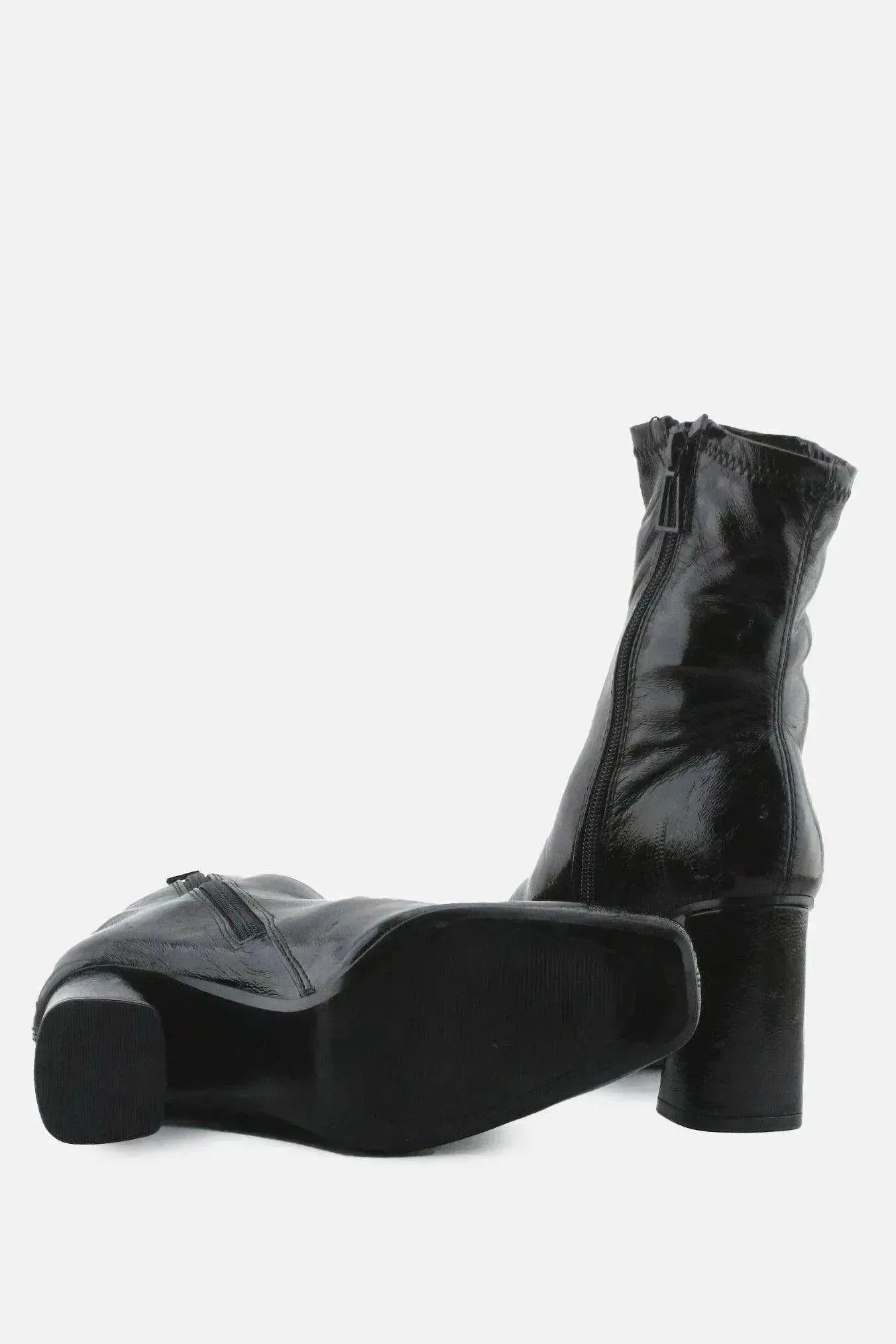Stradivarius Zipper Block Ankle Boots | 100% Synthetic Leather - sundaybazar