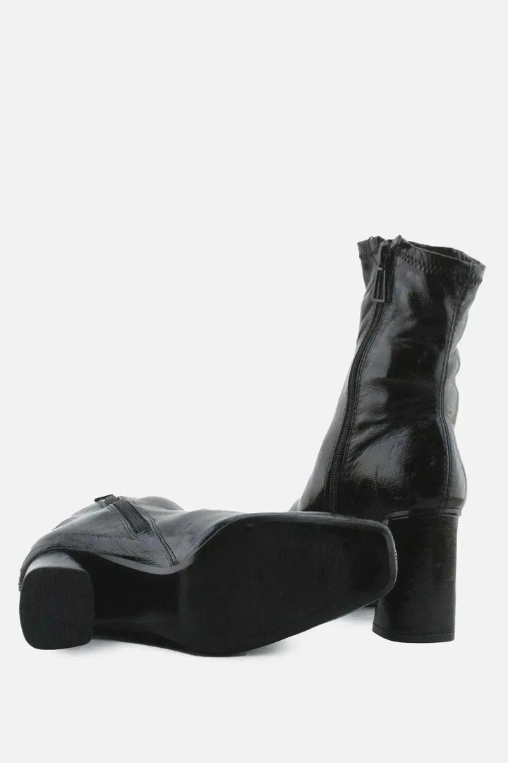 Stradivarius Zipper Block Ankle Boots | 100% Synthetic Leather - sundaybazar