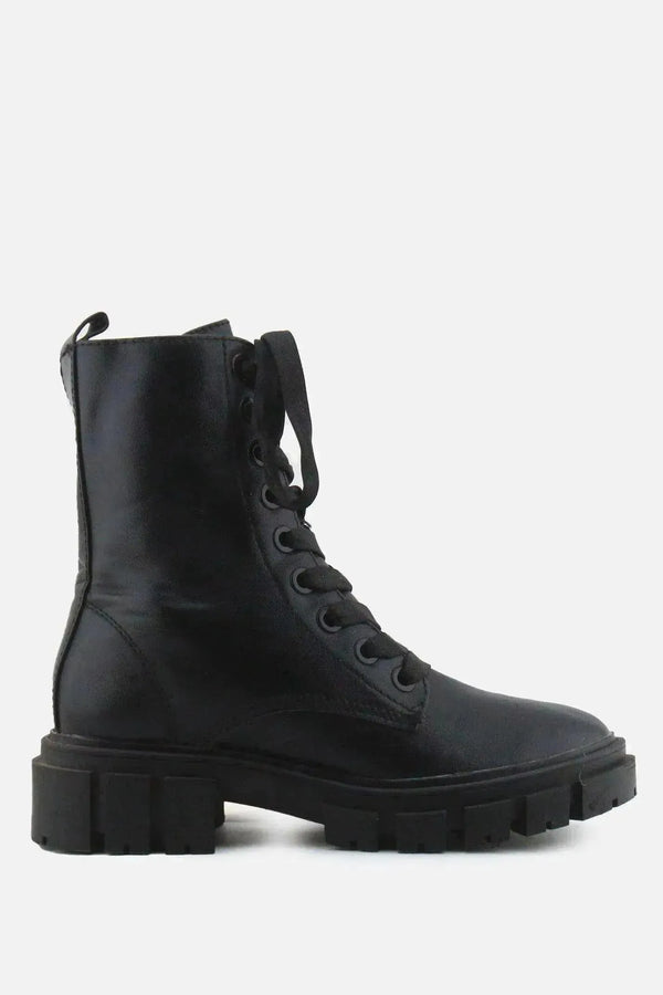 Stradivarius Zipper Laces Combat Ankle Boots | 100% Authentic Leather - sundaybazar