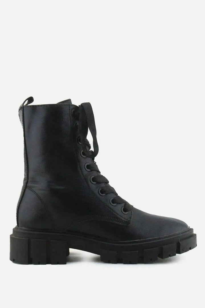 Stradivarius Zipper Laces Combat Ankle Boots | 100% Authentic Leather - sundaybazar