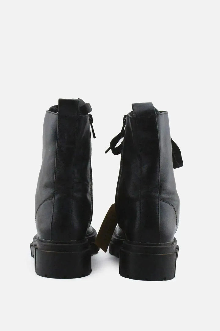 Stradivarius Zipper Laces Combat Ankle Boots | 100% Authentic Leather - sundaybazar