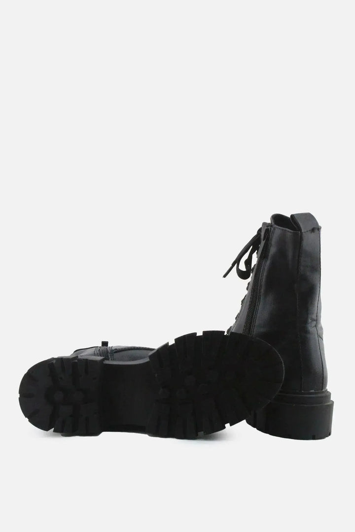 Stradivarius Zipper Laces Combat Ankle Boots | 100% Authentic Leather - sundaybazar