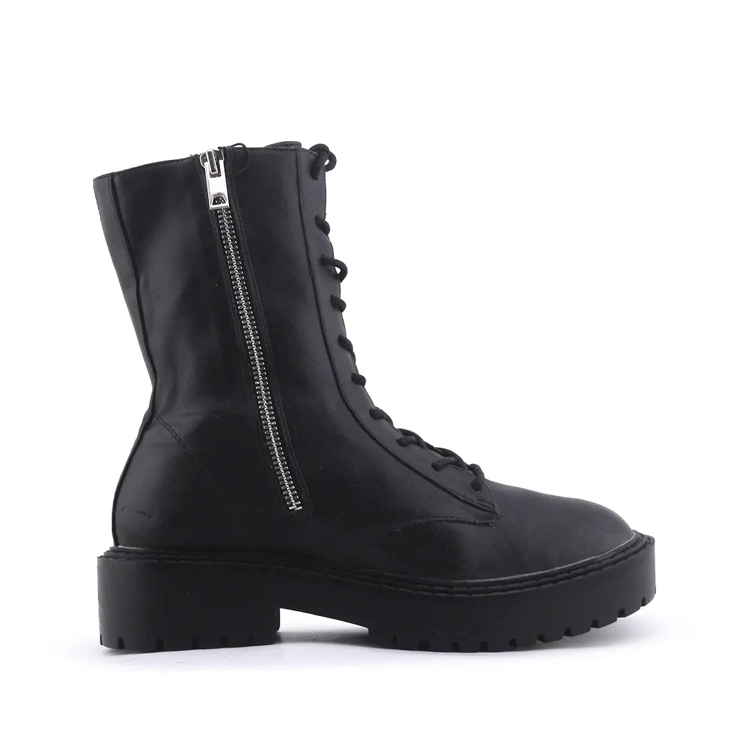 Bershka Zipper Lace Up Ankle Boot | 100% Authentic Leather
