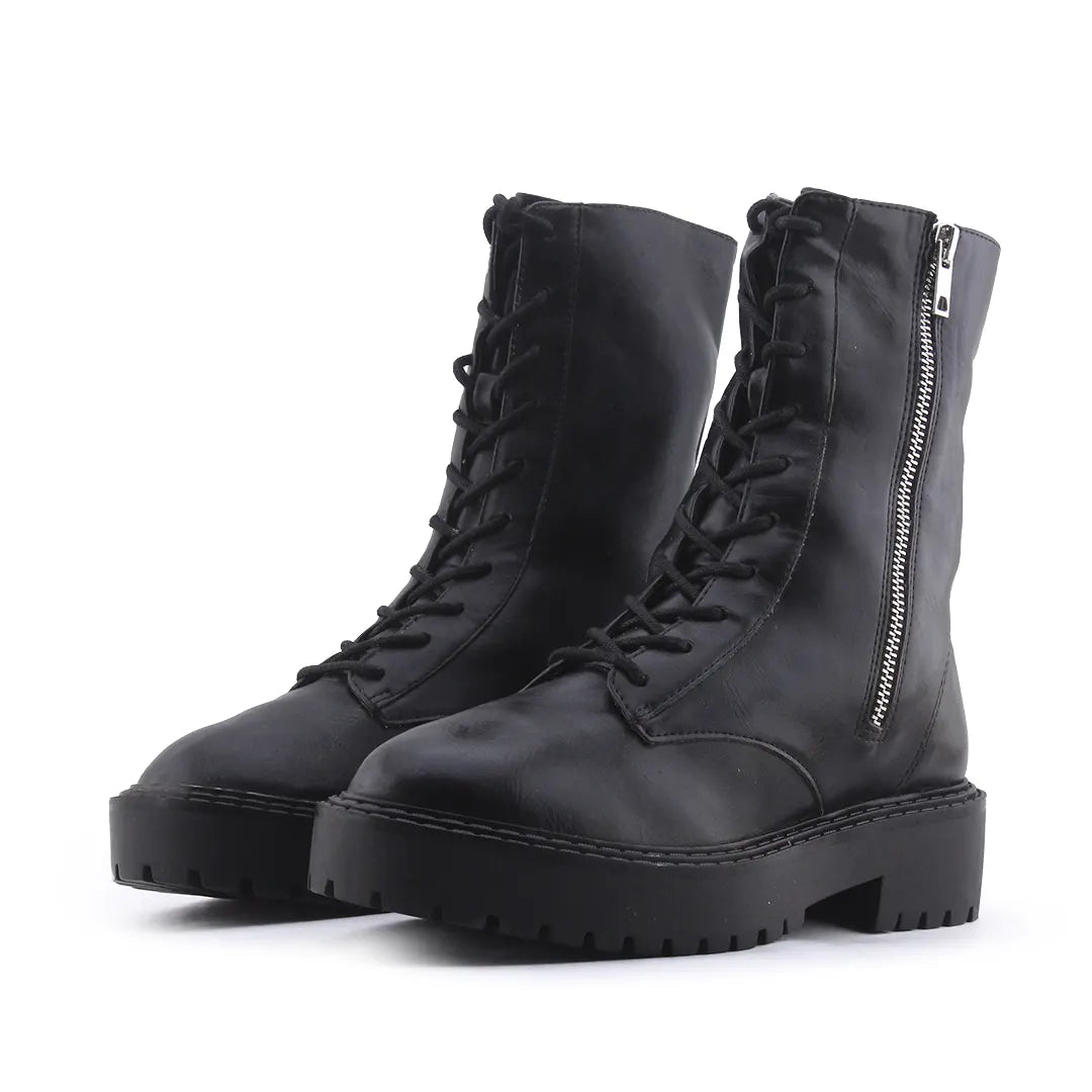 Bershka Zipper Lace Up Ankle Boot | 100% Authentic Leather