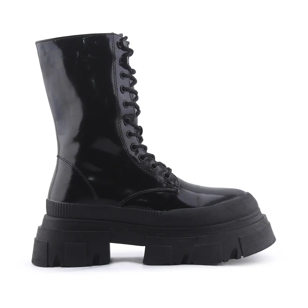 Bershka Zipper Lace Up Patent Ankle Boot