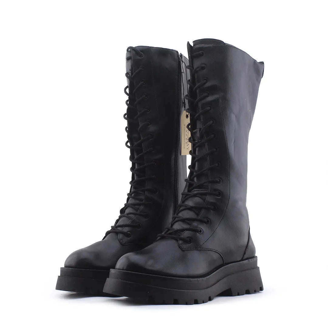 Stradivarius Zipper Lace Up Knee High Boot | 100% Authentic Leather