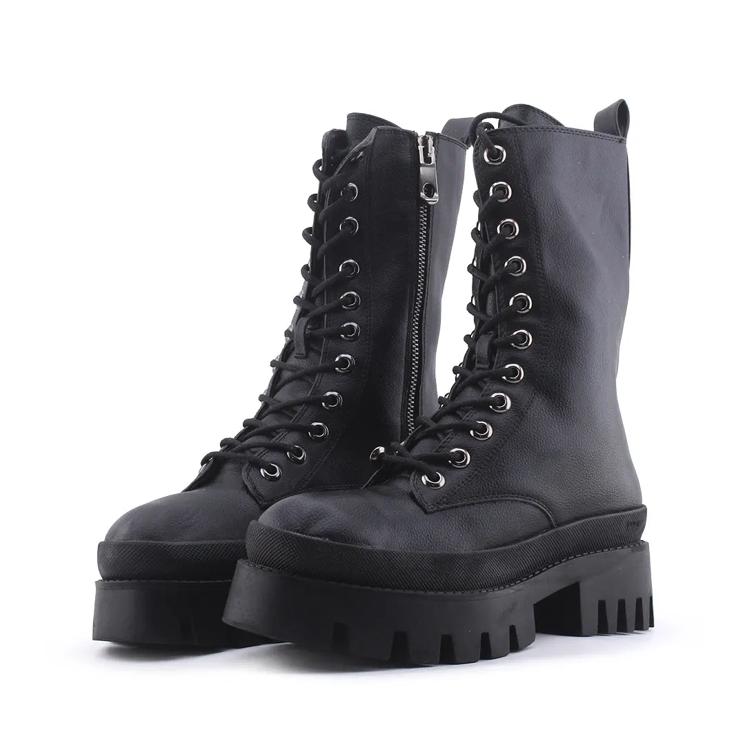 Bershka Zipper Lace Up Ankle Boot | 100% Authentic Leather