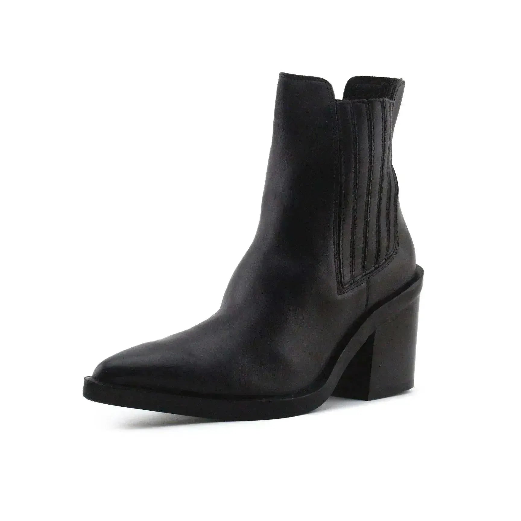 Zara Stretchable Block Heels Ankle Boots | 100% Authentic Leather - sundaybazar