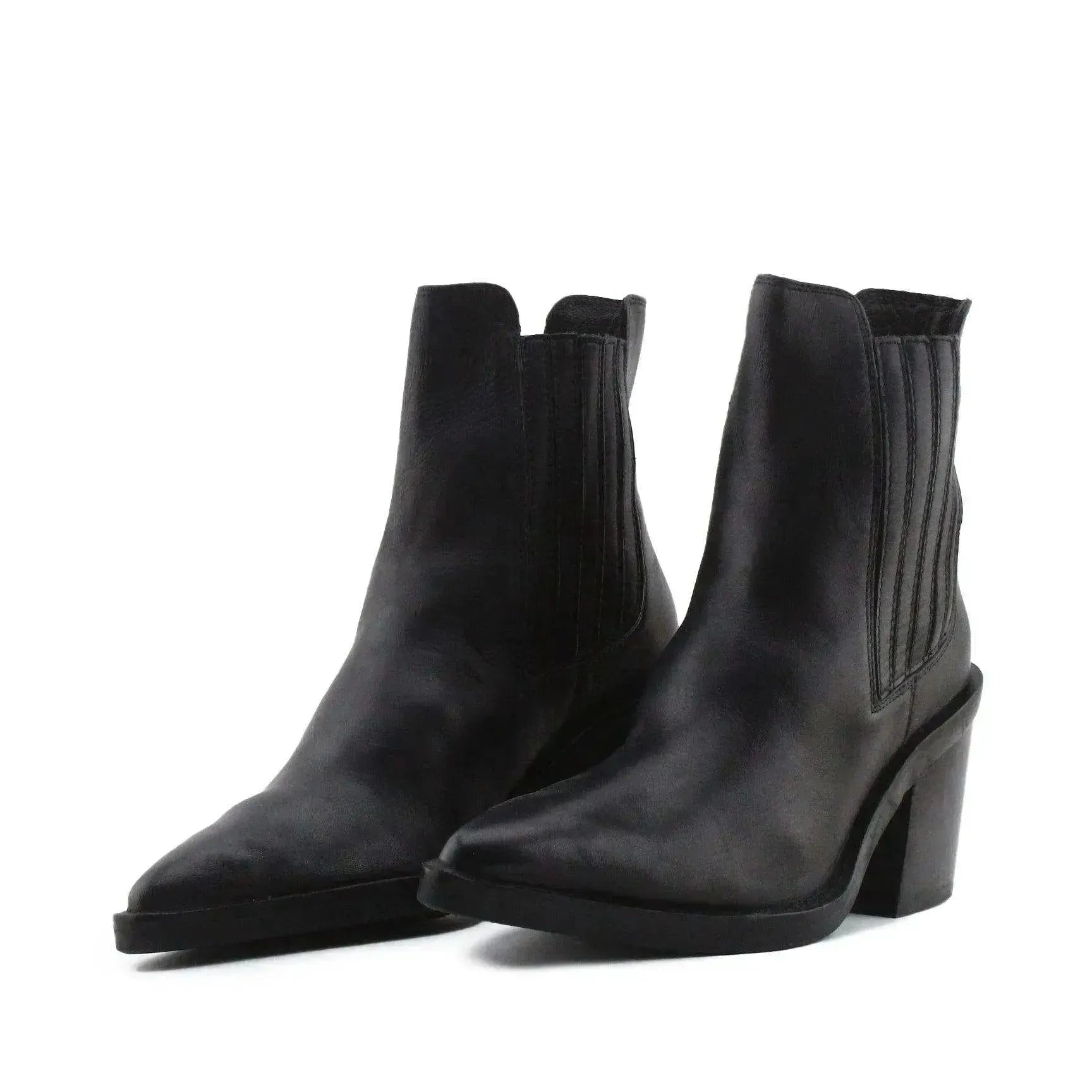Zara Stretchable Block Heels Ankle Boots | 100% Authentic Leather - sundaybazar