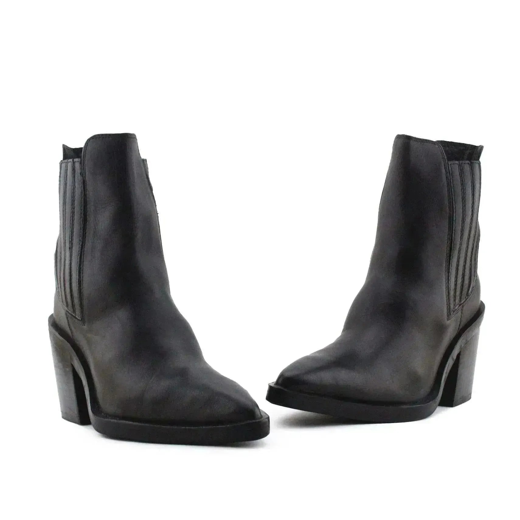 Zara Stretchable Block Heels Ankle Boots | 100% Authentic Leather - sundaybazar