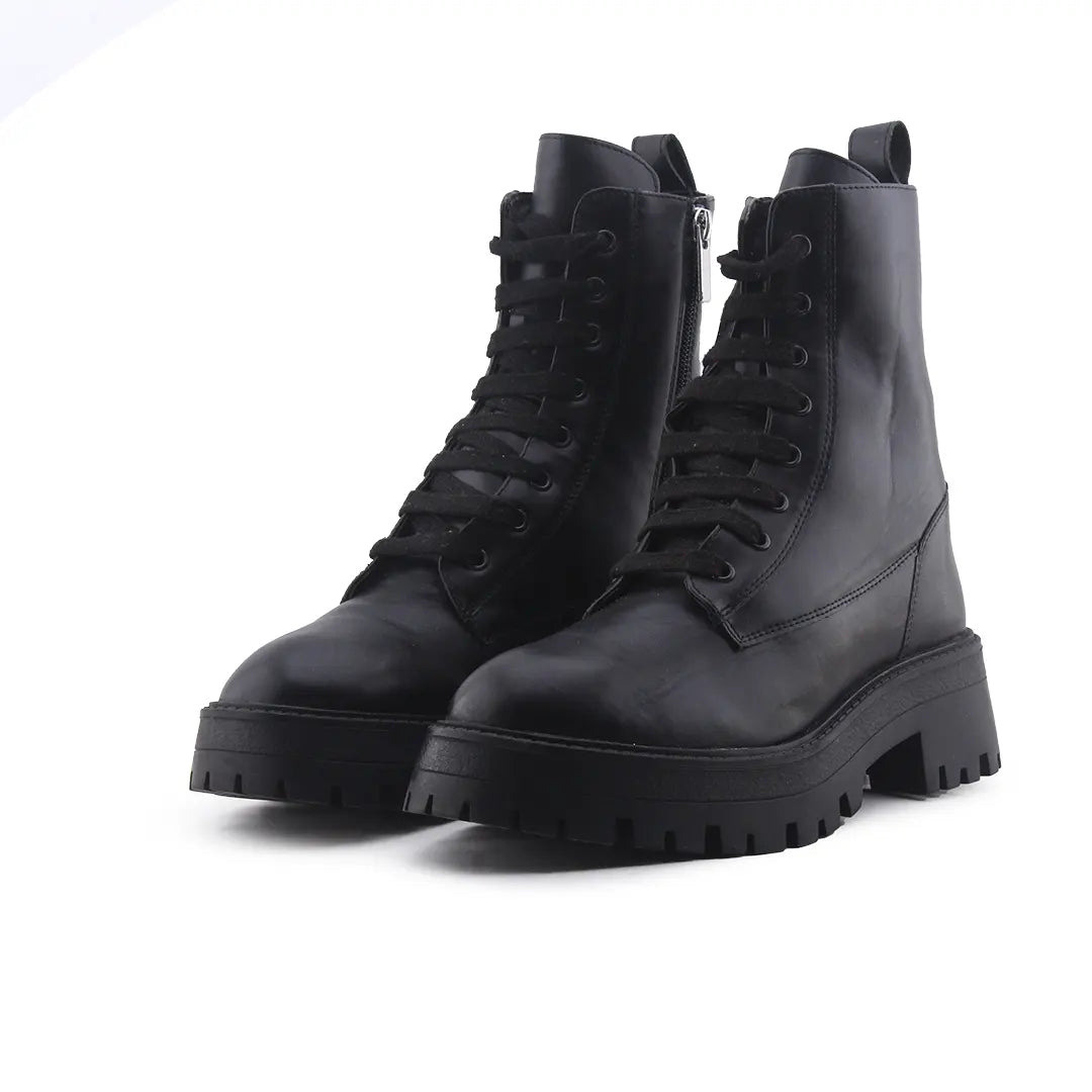 Pull & Bear Zipper Lace Up Ankle Boot | 100% Authentic Leather