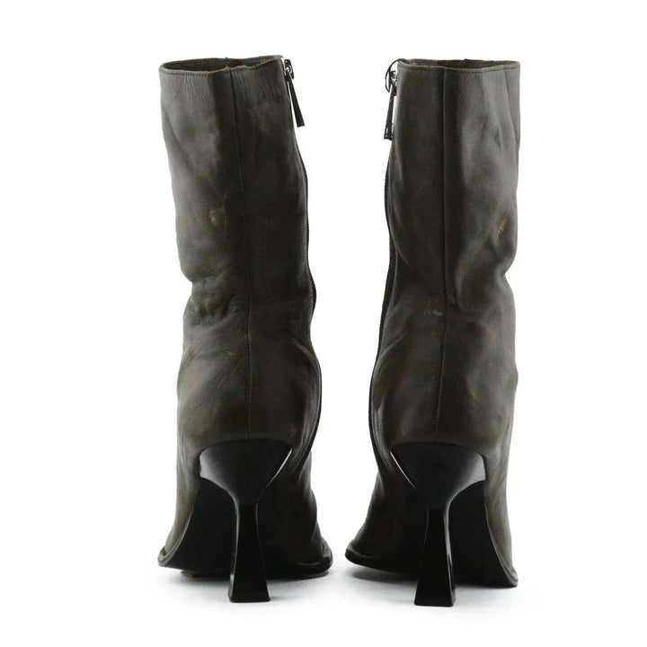 Zara Zipper Stilettos Heels Ankle Boots | 100% Authentic Leather - sundaybazar