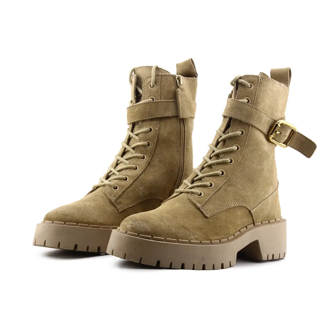 Zara Zipper Lace Up Buckle Strap Ankle Boot