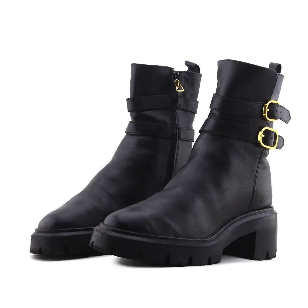 Massimo Dutti Zipper Buckle Strap Ankle Boot | 100% Authentic Leather