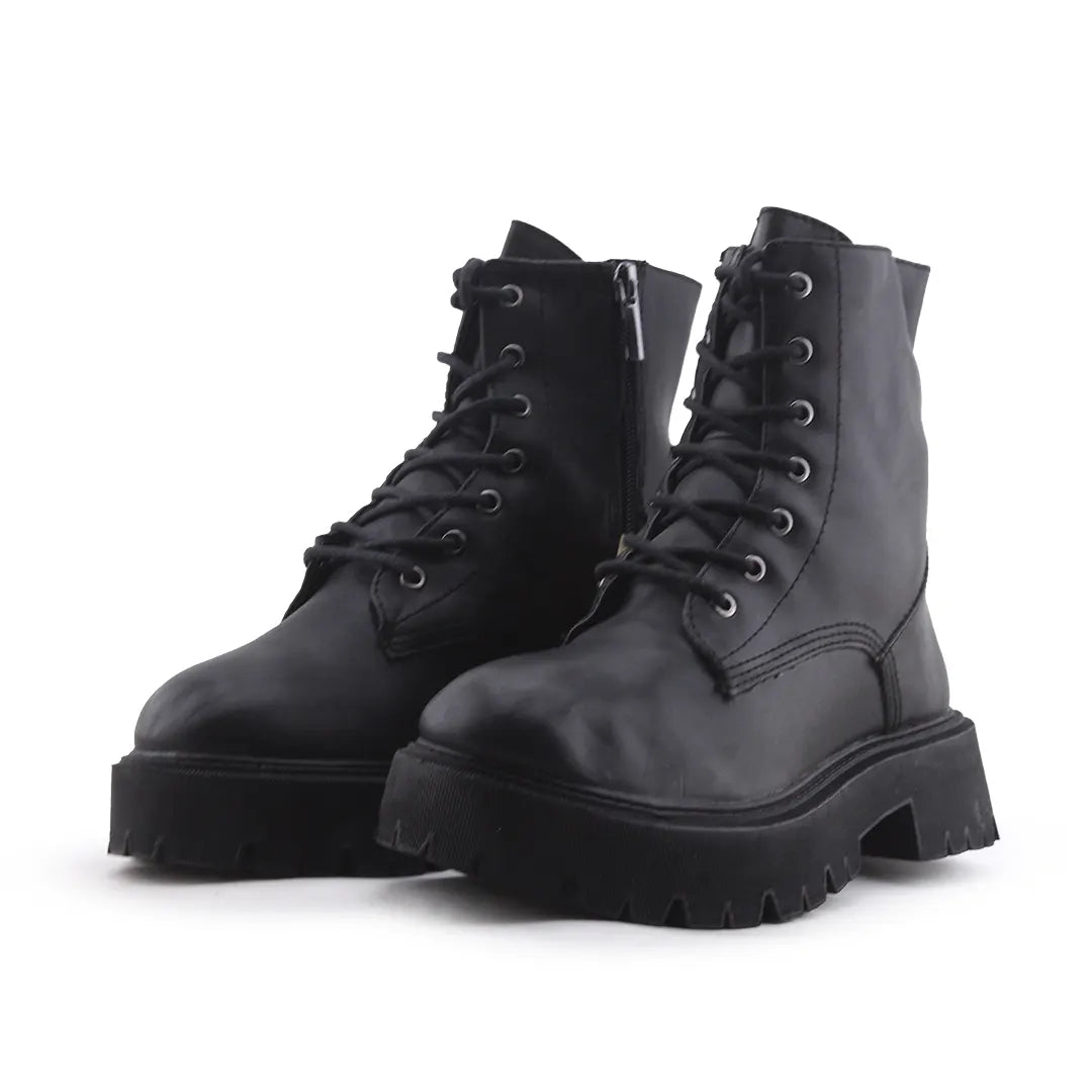 Bershka Zipper Lace Up Ankle Boot | 100% Authentic Leather