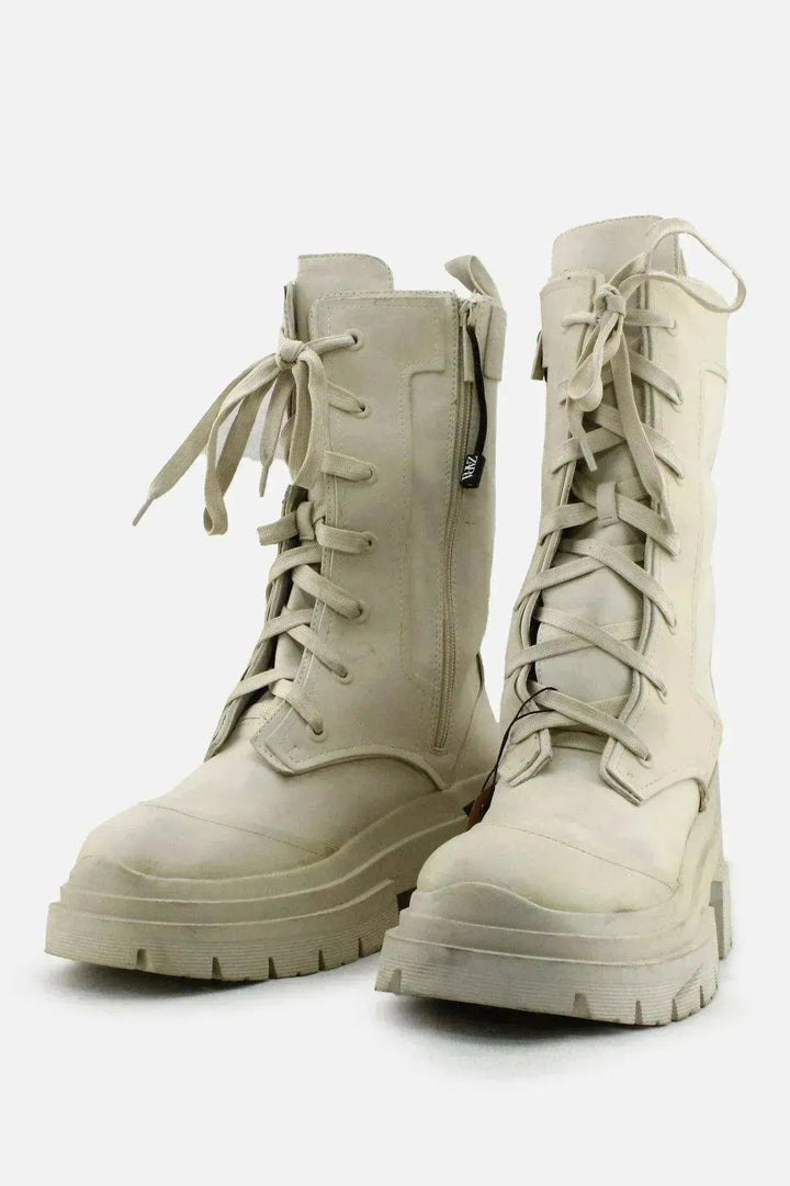 Zara Zipper Laces Combat Boots | 100% Authentic leather - sundaybazar