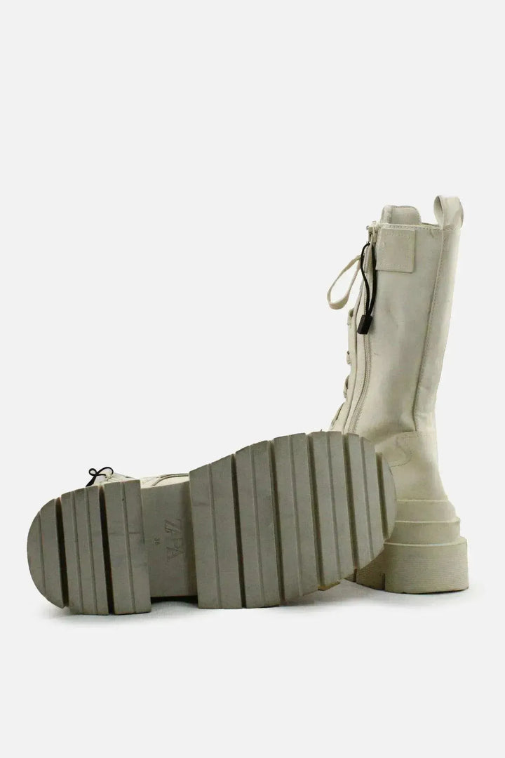 Zara Zipper Laces Combat Boots | 100% Authentic leather - sundaybazar