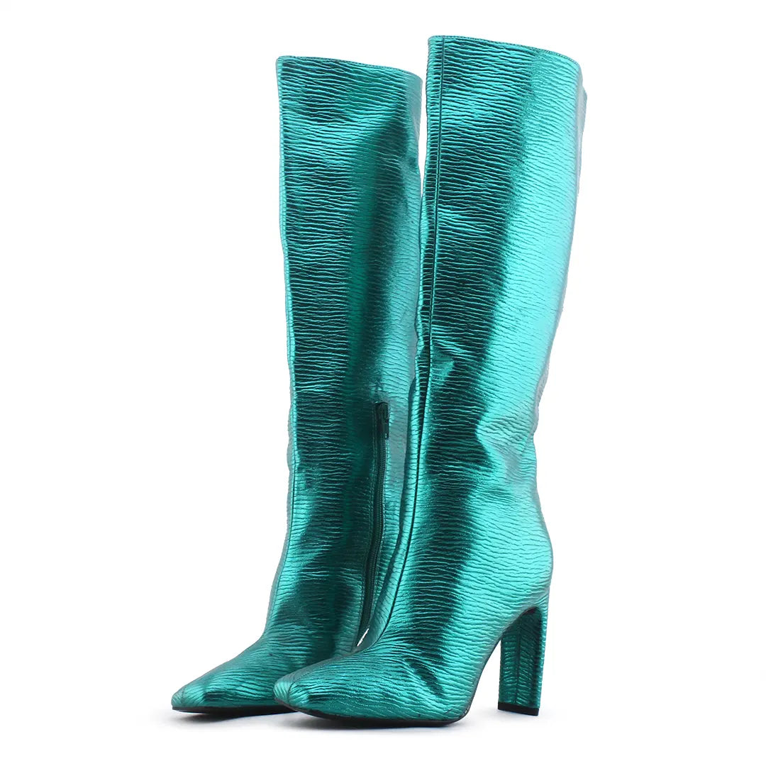 Zara Zipper Patent Knee High Boot