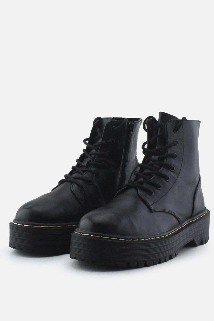 Pull & Bear Zipper Laces Combat Boots | 100% Authentic Leather - sundaybazar