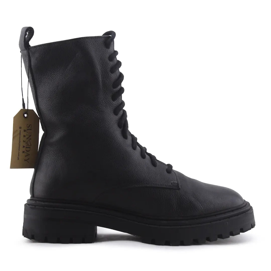 Massimo Dutti Zipper Lace Up Ankle Boot | 100% Authentic Leather