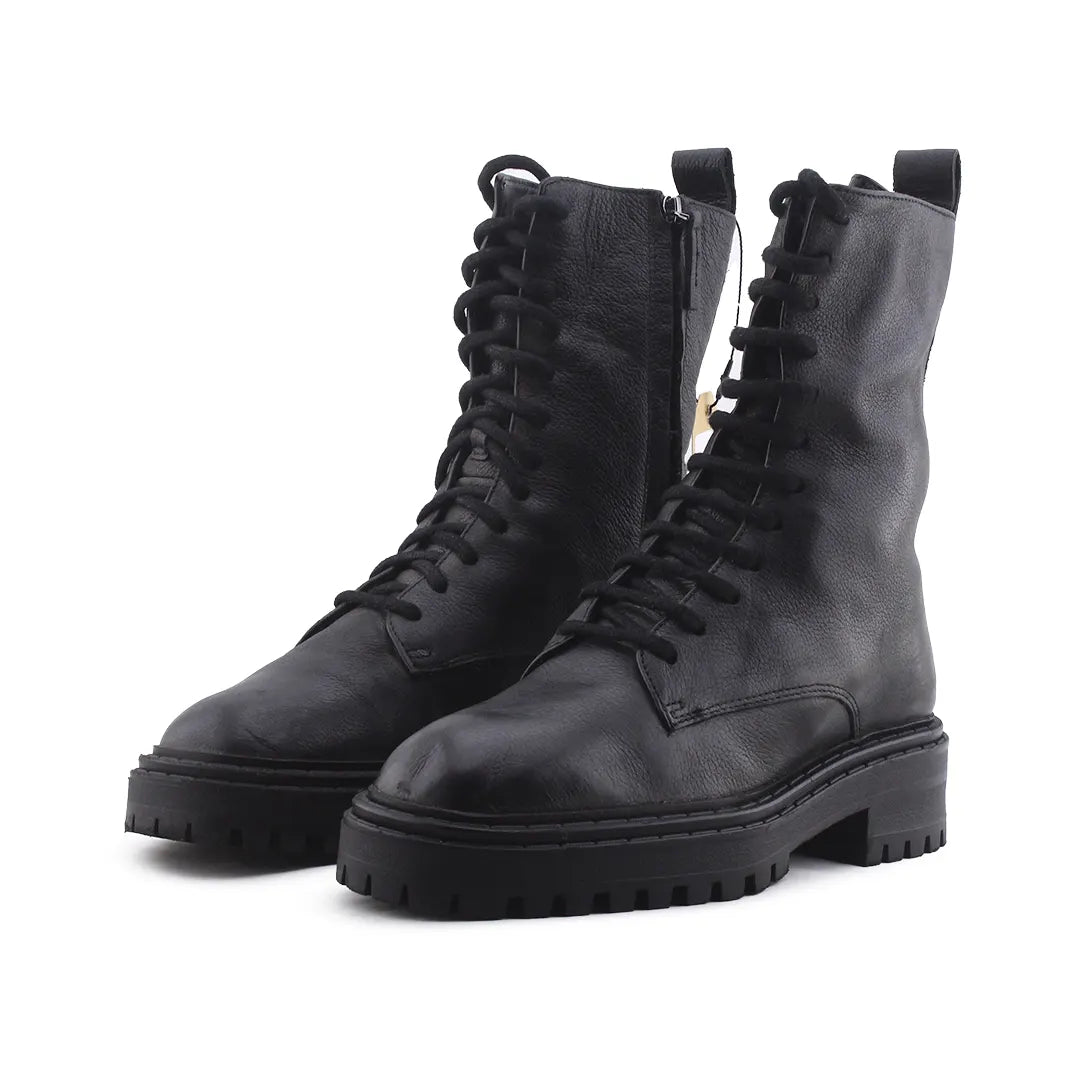 Massimo Dutti Zipper Lace Up Ankle Boot | 100% Authentic Leather