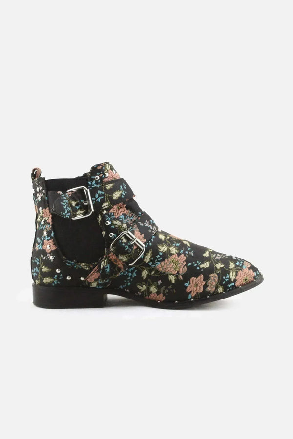 Primark Zipper Stretchable Buckle Straps Chelsea Ankle Boots | Textile - sundaybazar