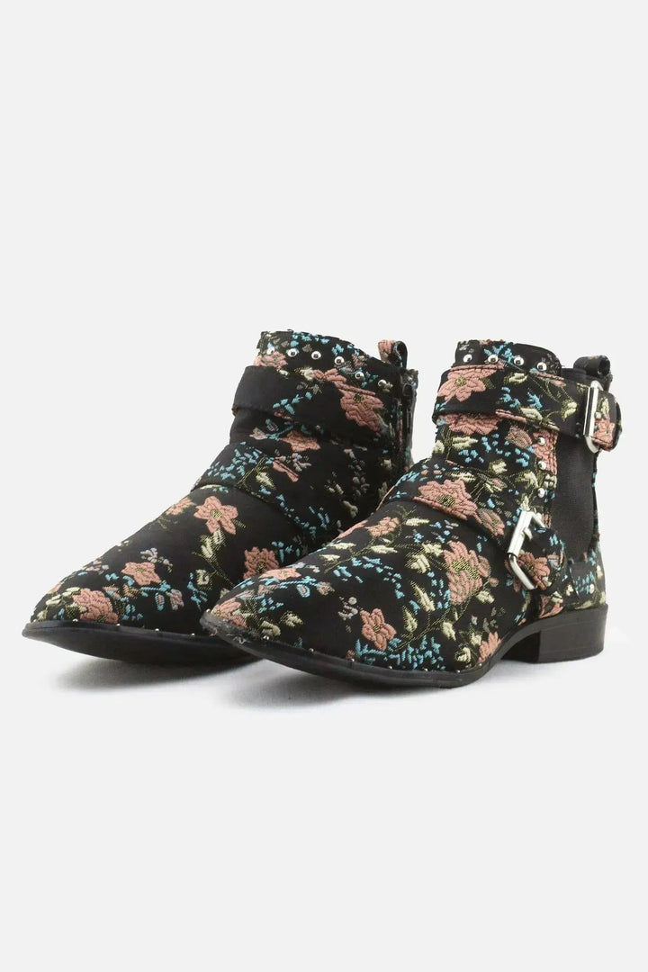Primark Zipper Stretchable Buckle Straps Chelsea Ankle Boots | Textile - sundaybazar