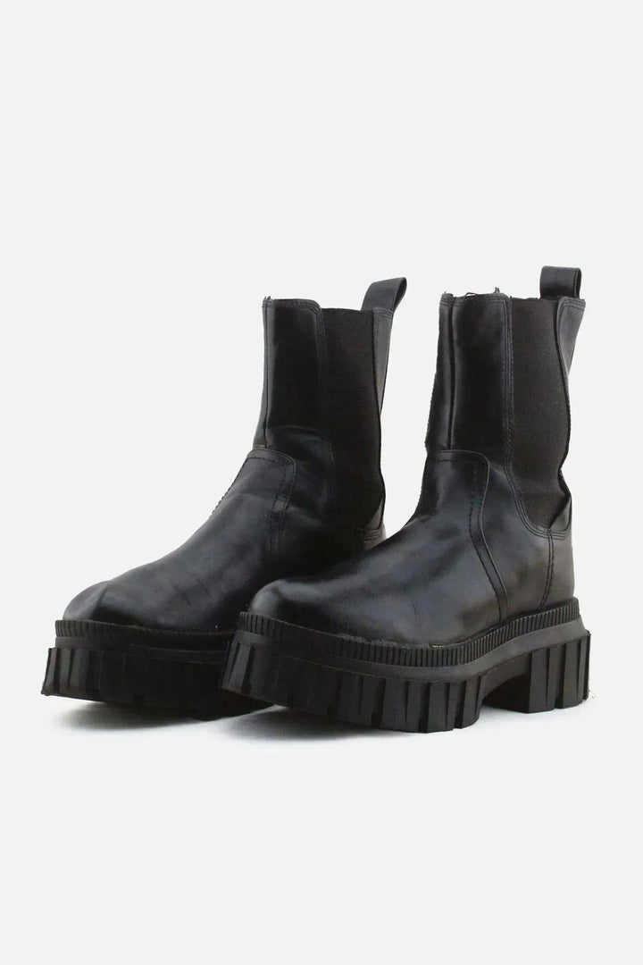Stradivarius Stretchable Combat Ankle Boots | 100% Authentic Leather - sundaybazar