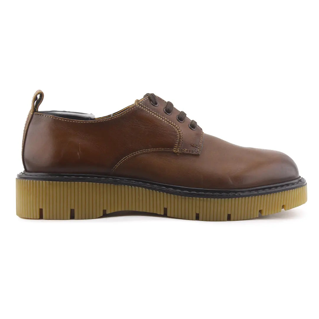 Zara Hi Shine Brown Low Lace-Up Leather Shoes