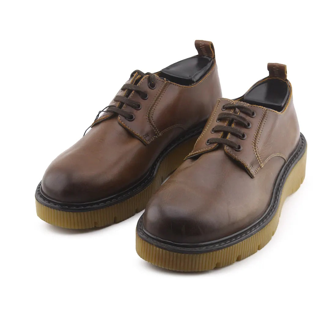 Zara Hi Shine Brown Low Lace-Up Leather Shoes