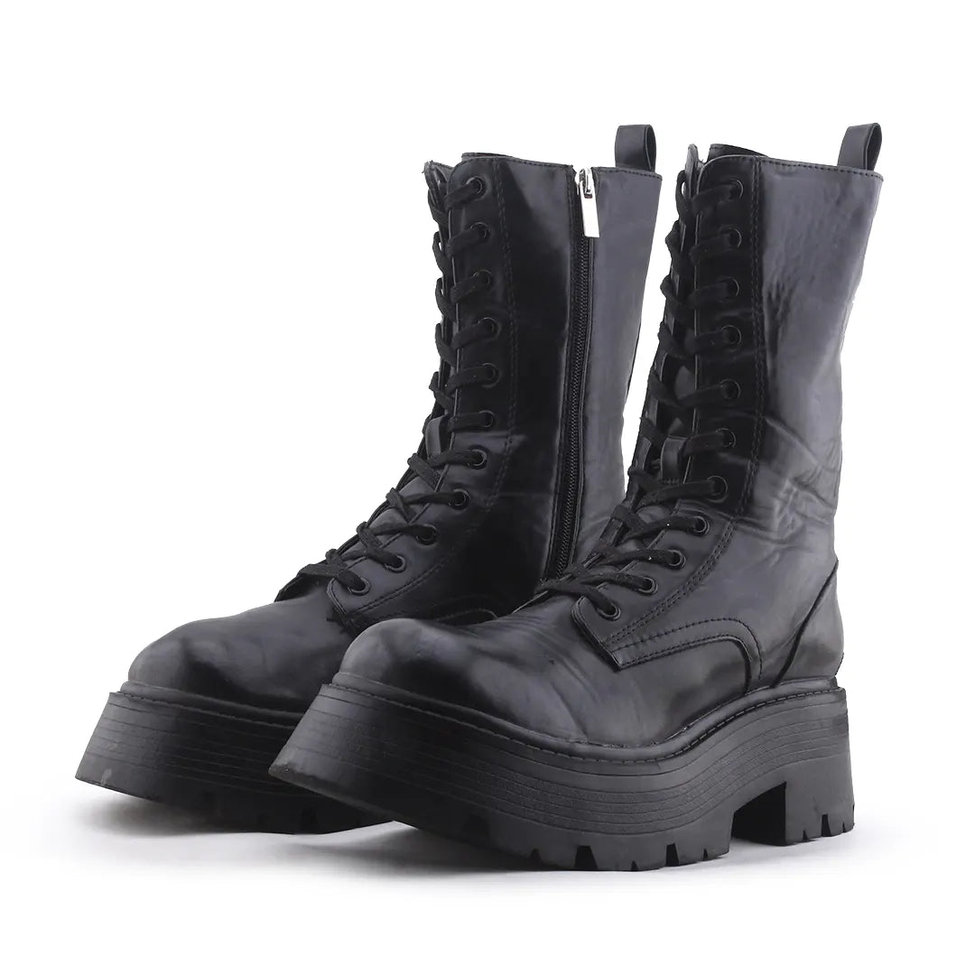 Pull & Bear Zipper Lace Up Ankle Boot | 100% Authentic Leather