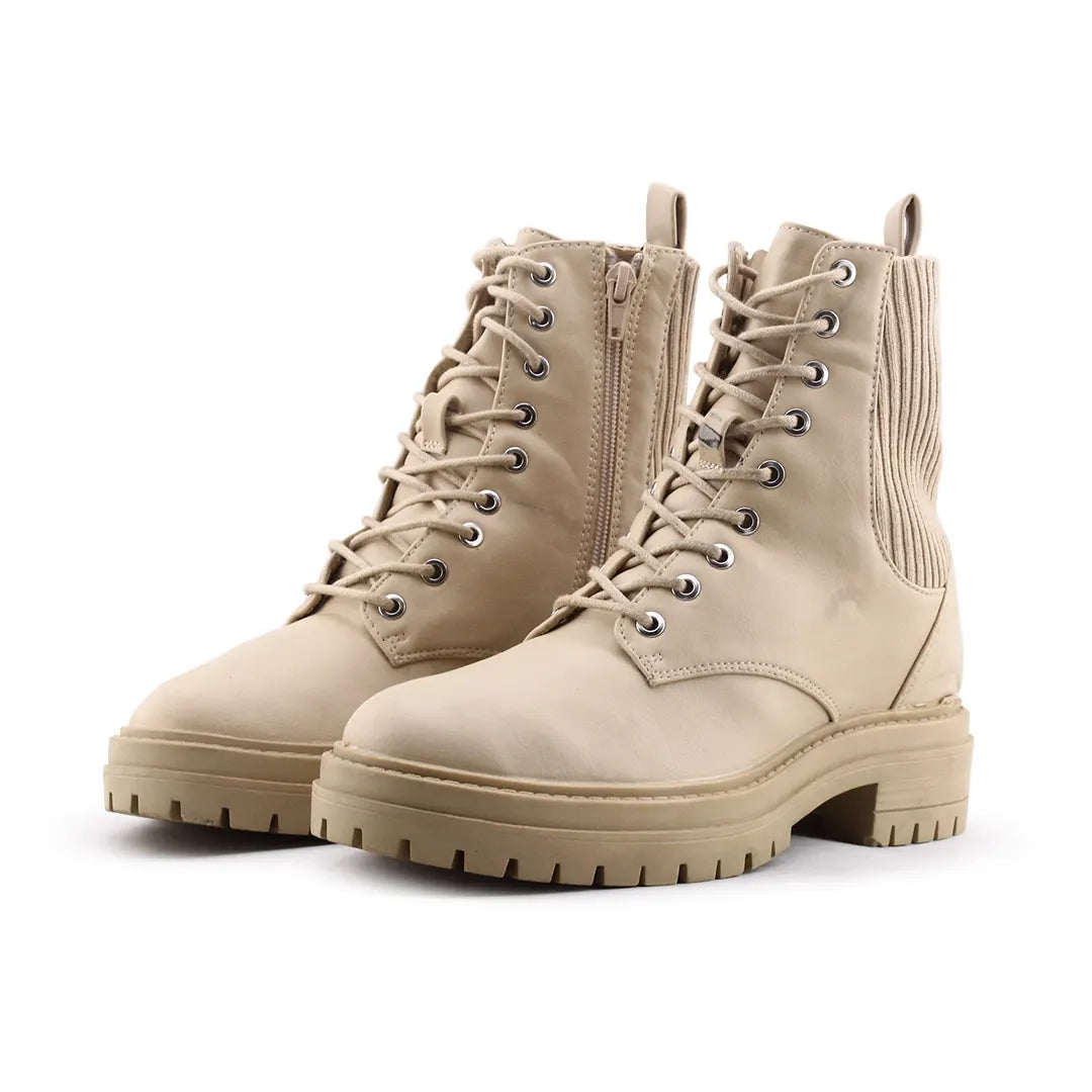 Lefties Zipper Stretchable Lace Up Ankle Boot | 100% Authentic Leather