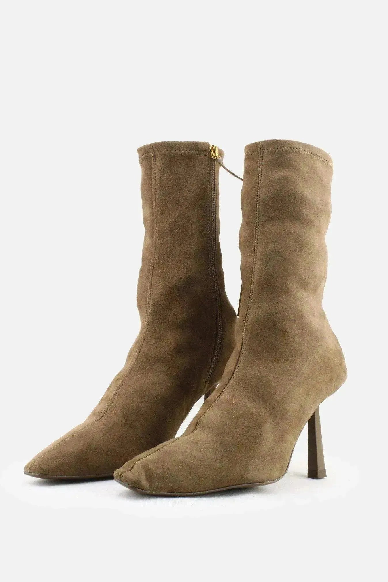 Zara Zipper Stilettos Heels Sock Boots | Suede - sundaybazar