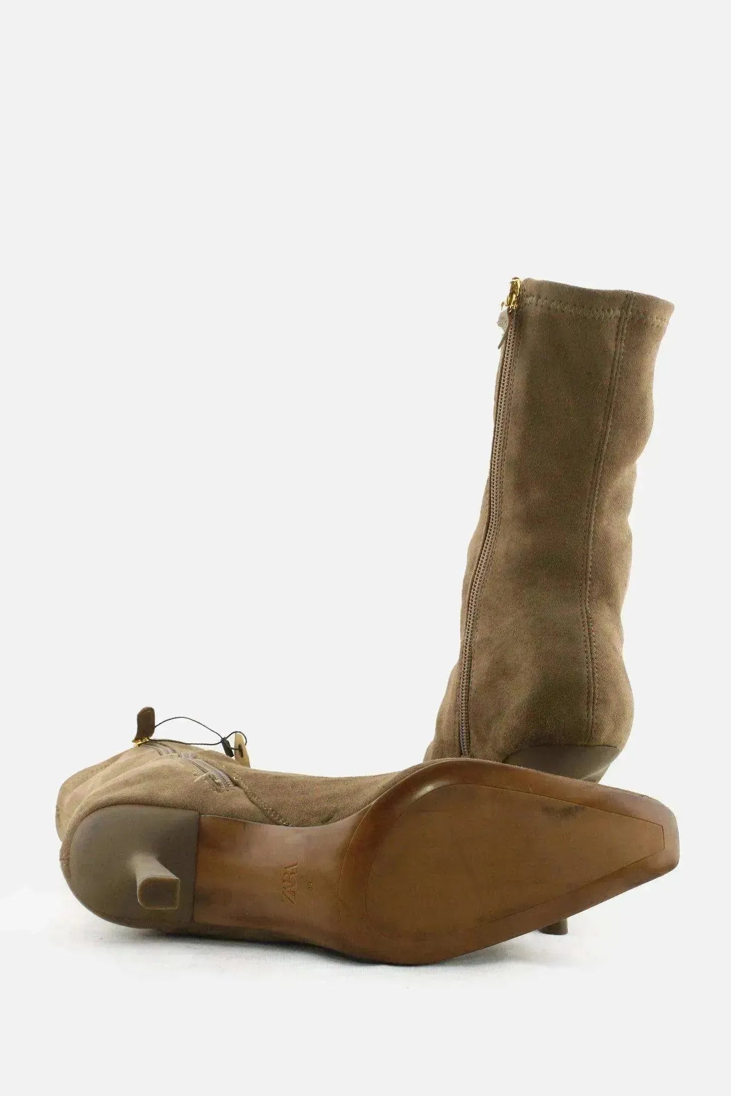 Zara Zipper Stilettos Heels Sock Boots | Suede - sundaybazar