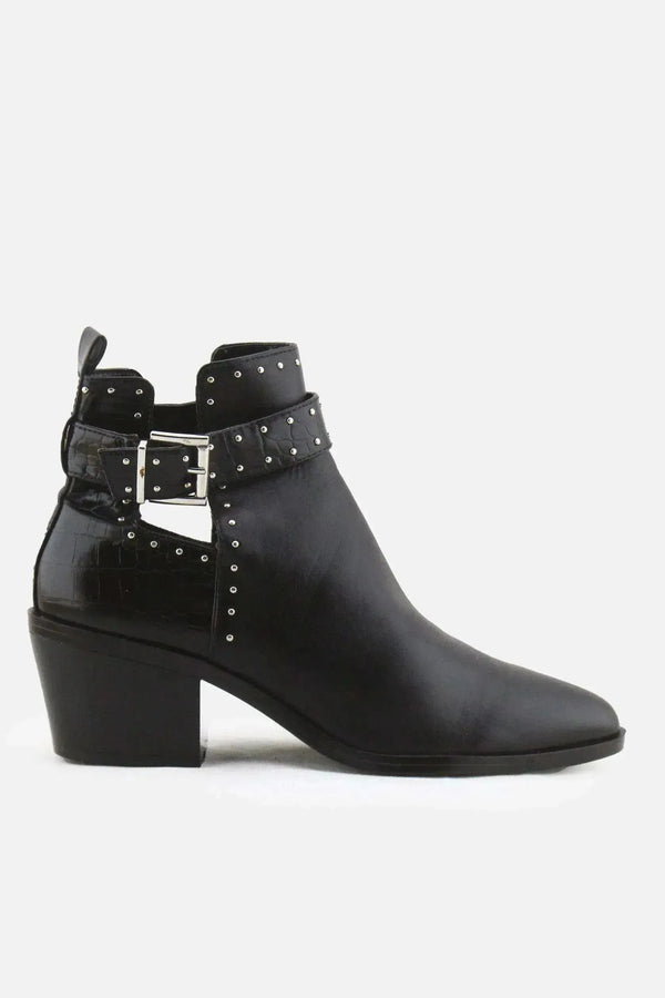 Stradivarius Buckle Straps Block Heels Ankle Boots | 100% Authentic Leather - sundaybazar