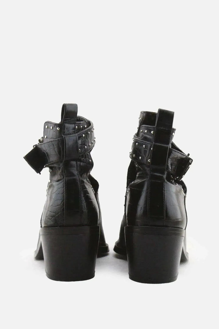 Stradivarius Buckle Straps Block Heels Ankle Boots | 100% Authentic Leather - sundaybazar