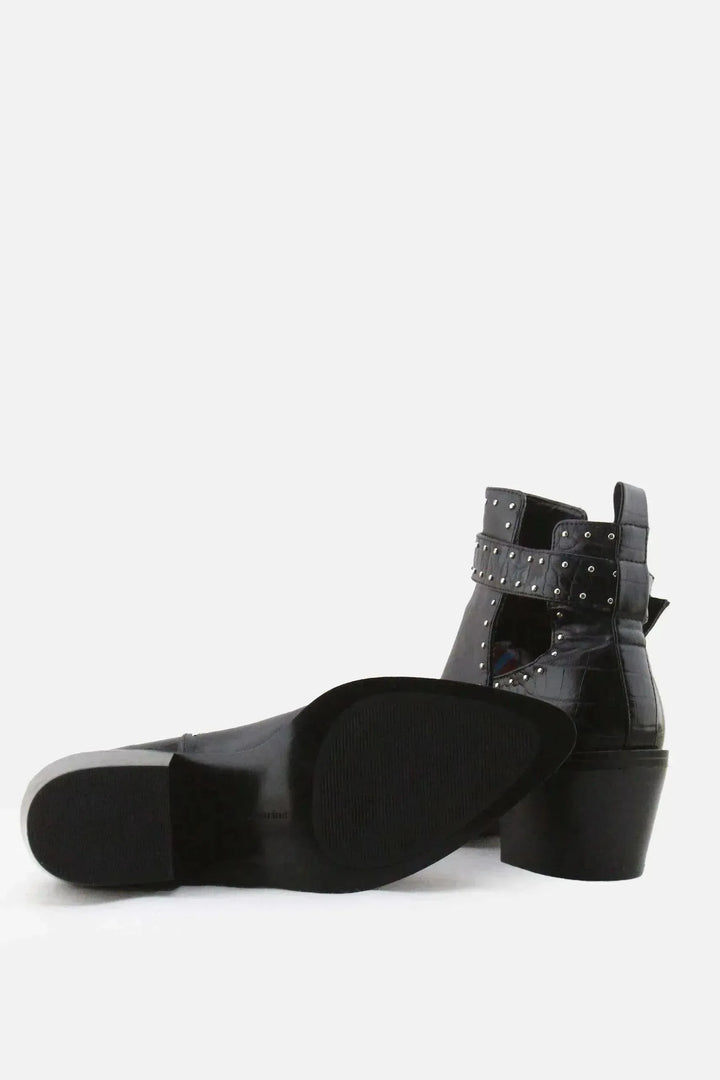 Stradivarius Buckle Straps Block Heels Ankle Boots | 100% Authentic Leather - sundaybazar