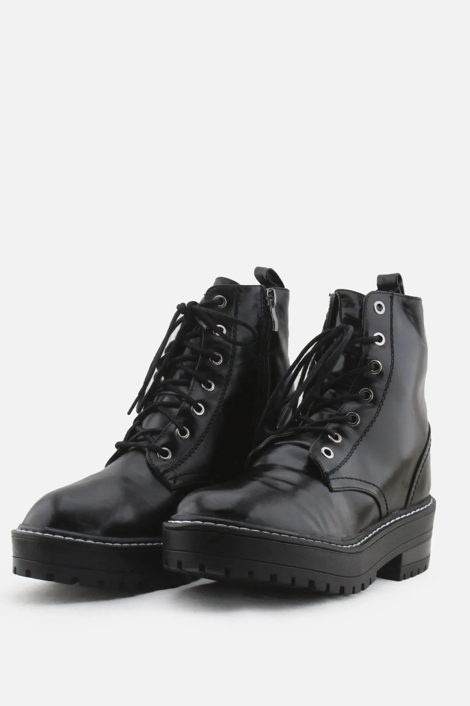 Stradivarius Zipper Laces Combat Boots | 100% Synthetic Leather